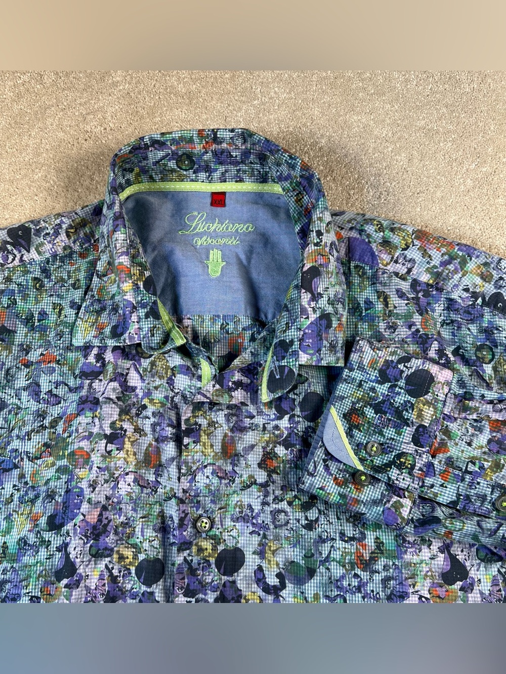 Luchiano Visconti Button Up Watercolor 100% Cotton Casual Men's XXL